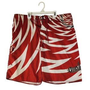 ONeill John John Florence Boardshorts Mens 37 Red White Graphic Surf Swim Trunks